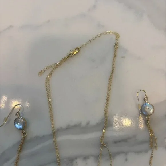 Matching Gold Necklace and Earring Fresh Water Pearl Set